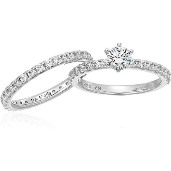 Women's Sterling Silver Round Ring Set made with Infinite Elements Zirconia - Picture 3 of 6